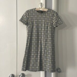 H&M - Short Sleeve Yellow/Black/White Checkered Mini Jersey Dress - Size 6